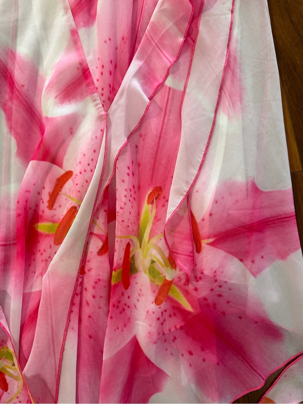 Women's Pink Floral Midi Dress with Handkerchief Hem - Picture 3 of 5